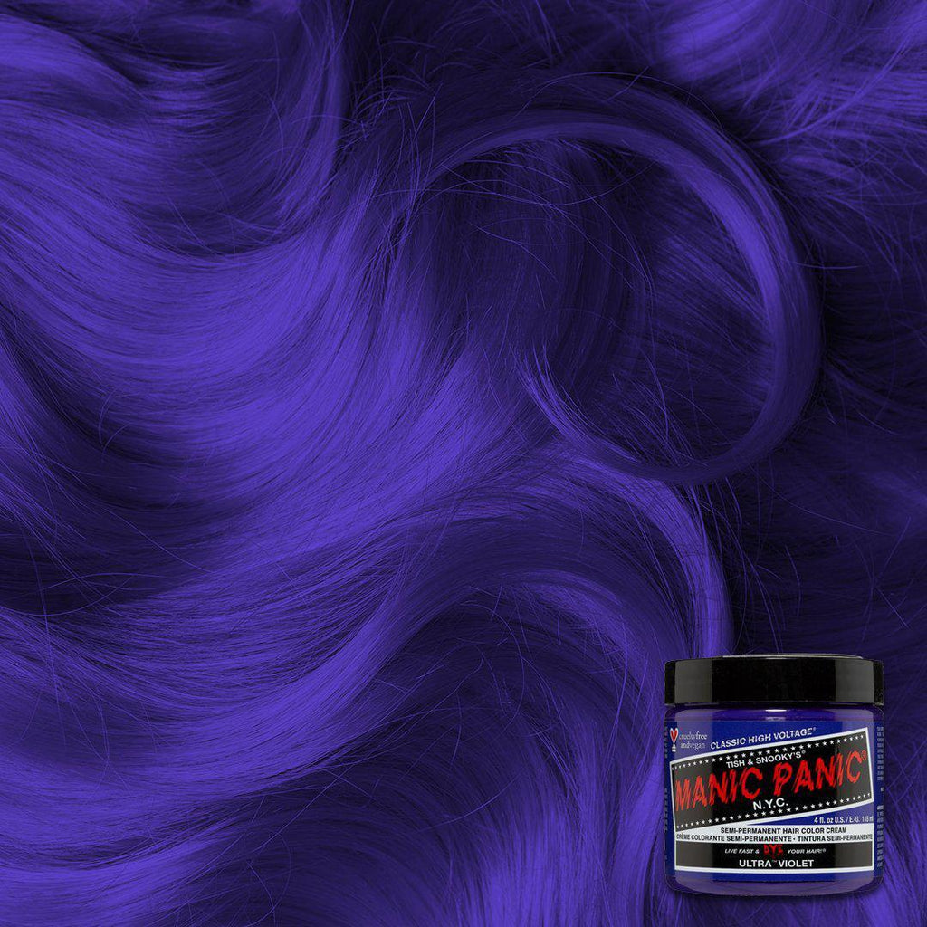 Ultra™ Violet - Classic High Voltage® - Tish & Snooky's Manic Panic, glowing purple, glowing violet, medium purple, medium violet, glowing purple, bright purple, bright violet, blue based violet, blue toned violet, blue based purple, blue toned violet, semi permanent hair color, hair dye