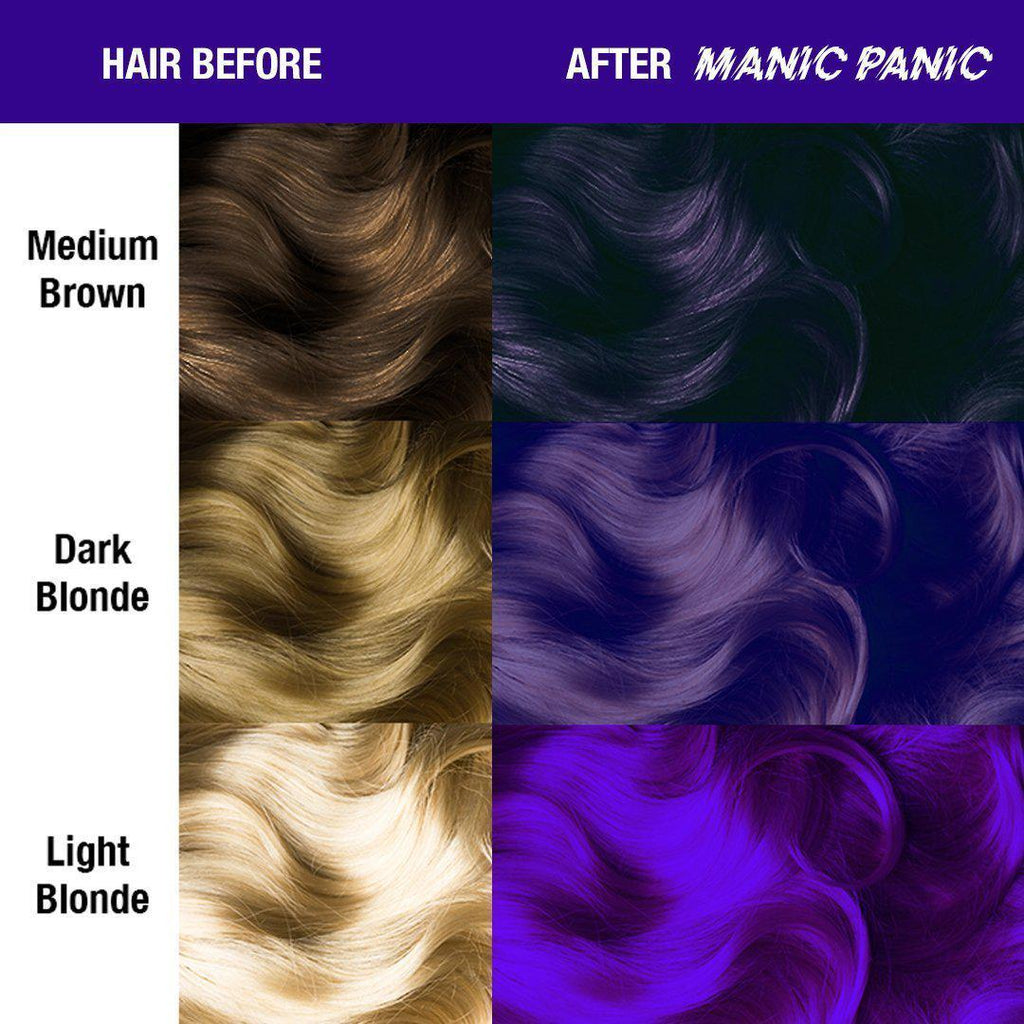 Ultra™ Violet - Classic High Voltage® - Tish & Snooky's Manic Panic, glowing purple, glowing violet, medium purple, medium violet, glowing purple, bright purple, bright violet, blue based violet, blue toned violet, blue based purple, blue toned violet, semi permanent hair color, hair dye, hair level chart, shade sheet