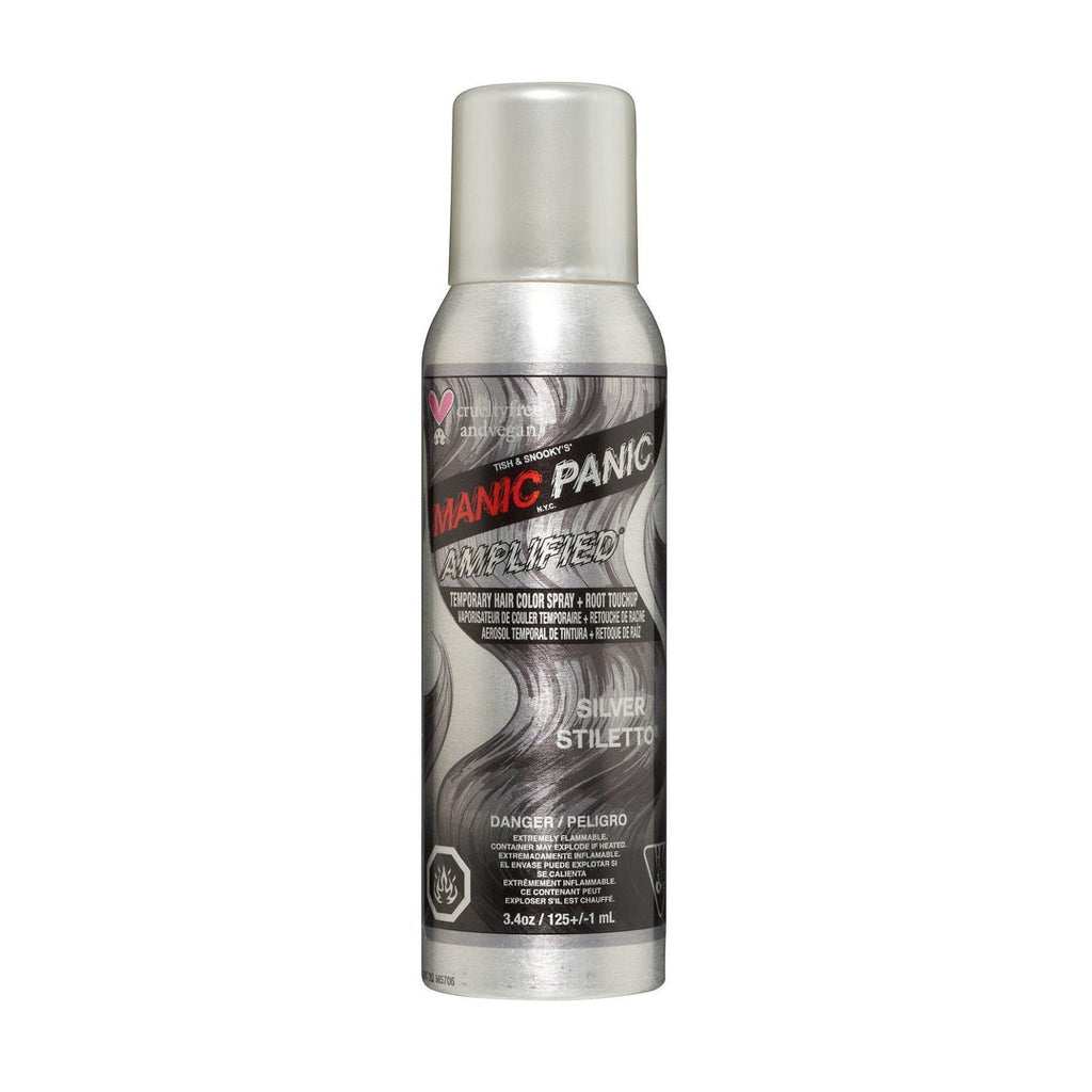 Silver Stiletto™ - Amplified™ Temporary Spray-On Color and Root Touch-Up - Tish & Snooky's Manic Panic, grey, gray, silver, slate grey, slate gray, gunmetal gray, gunmetal grey, temporary spray, temporary color, one day color, wash in wash out color
